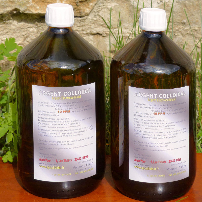 Argent Colloïdal 10 PPM 2 Bouteilles 1 litre verre