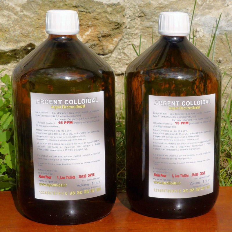 Argent Colloïdal 15 PPM 2 Bouteilles 1 litre verre