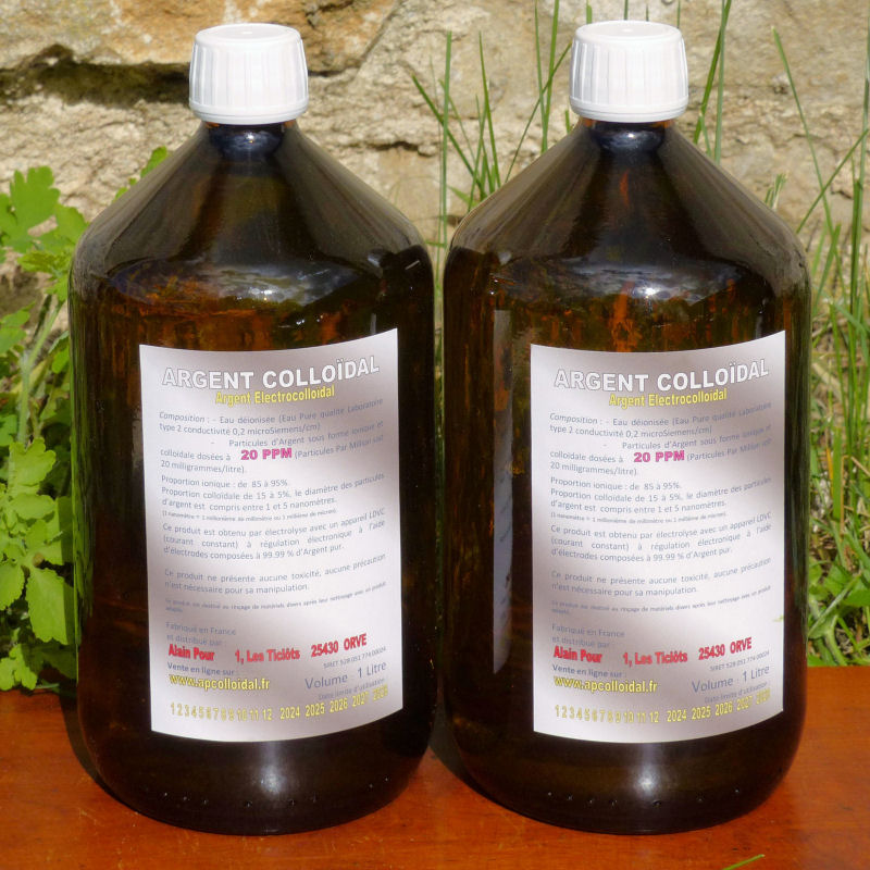 Argent Colloïdal 20 PPM 2 Bouteilles 1 litre verre