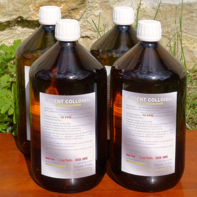 Argent Colloïdal 10 PPM 4 Bouteilles 1 litre verre