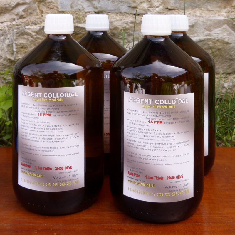 Argent Colloïdal 15 PPM 4 Bouteilles 1 litre verre