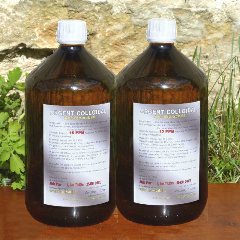 Argent Colloïdal 15 PPM + + 2 Bouteilles 1 litre verre