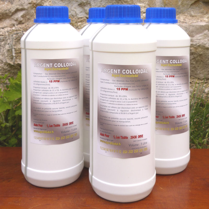 Argent Colloïdal 15 PPM 4 Bouteilles 1 litre